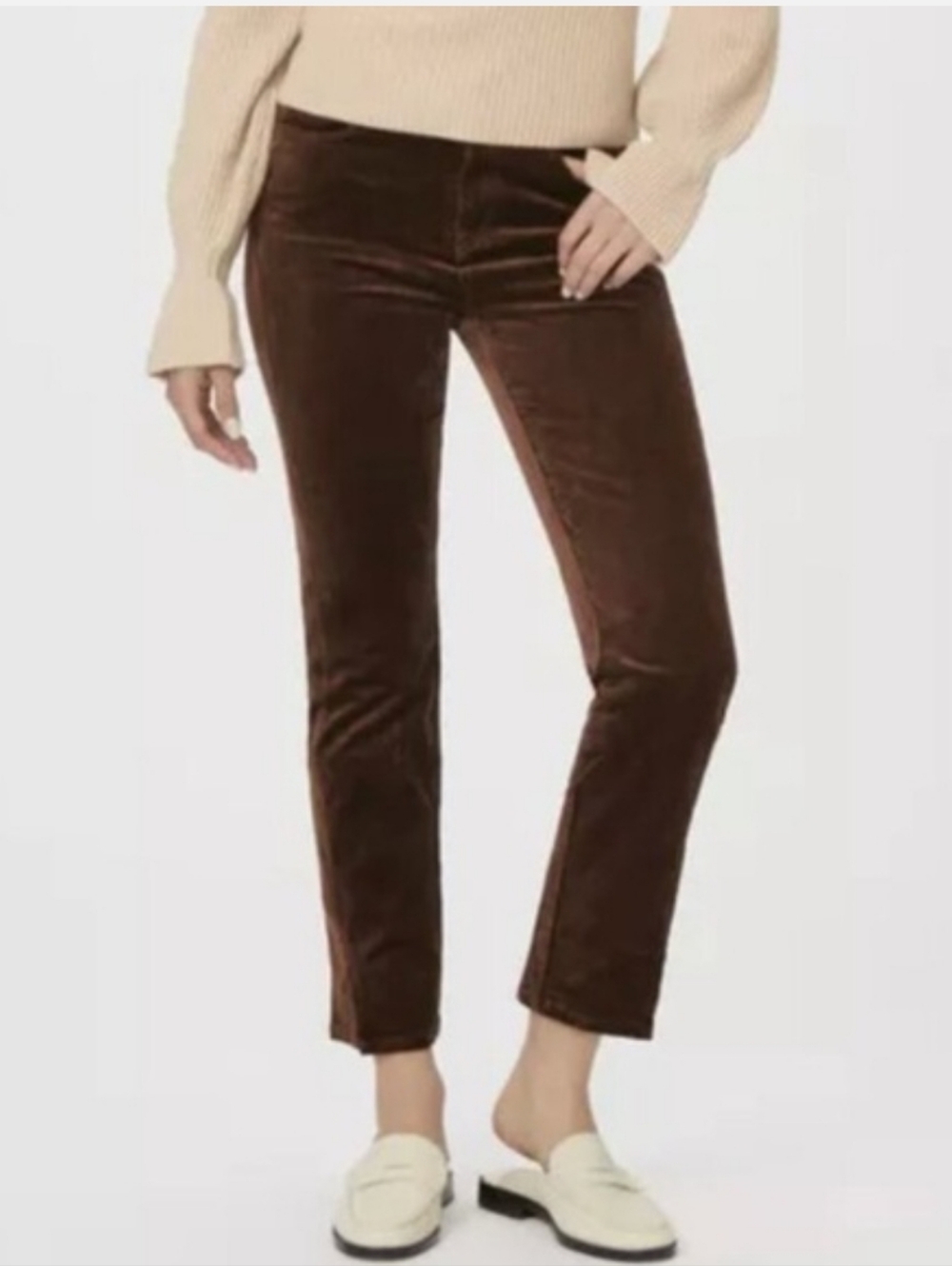 PAIGE Cindy Twisted Seam Slit Velvet Crop Pant Chicory Coffee  Sz 24 Like New